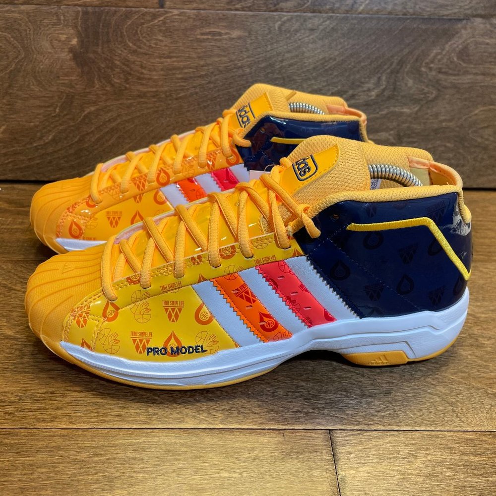 Adidas Pro Model 2G Basketball Shoes Yellow, Orange, Navy FV8387 Men's Size 8